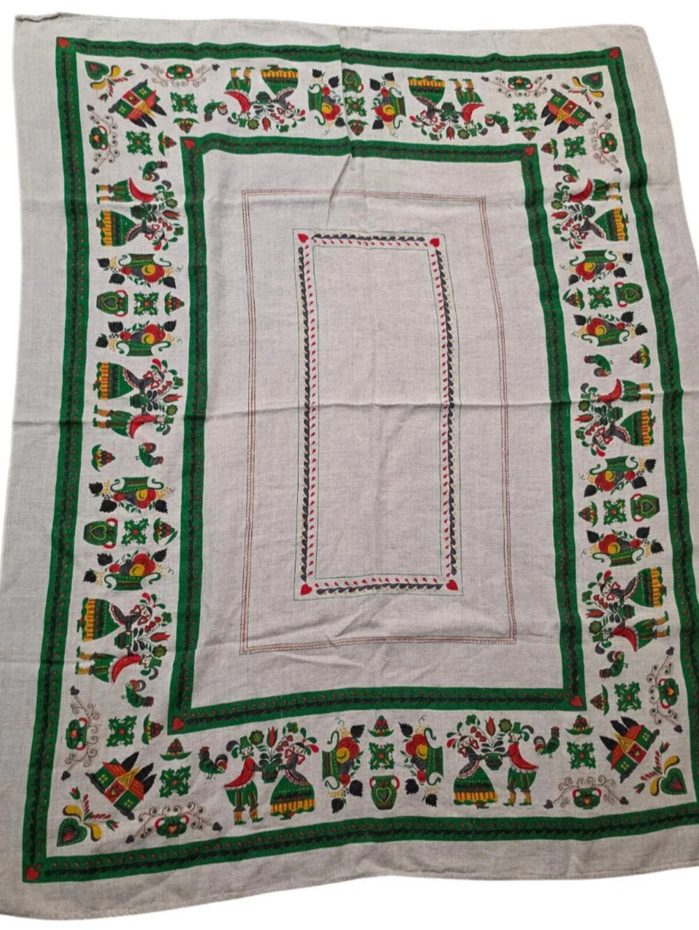 Vintage mid-century Pennsylvania Dutch folk art linen tablecloth 49